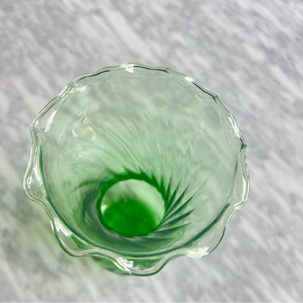 Green Glass Ruffle Vase 7” - Picture 2 of 4